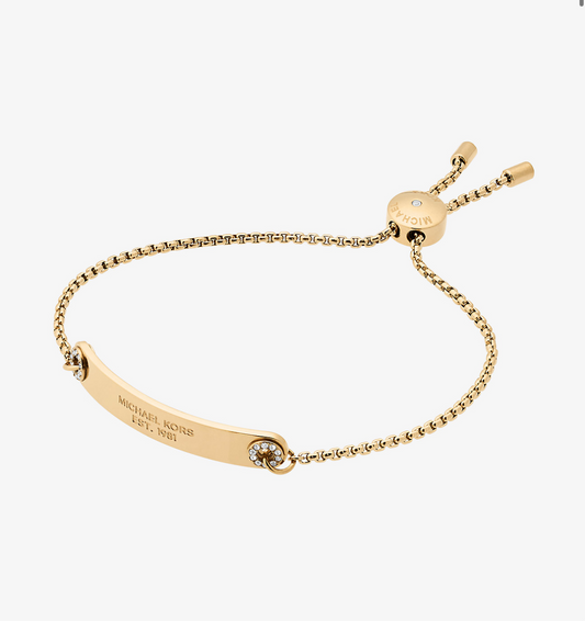 Pavé Gold-Tone Logo Plaque Slider Bracelet